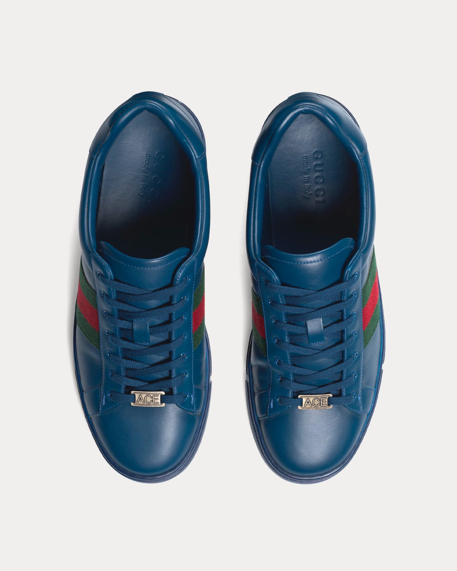 Gucci Ace with Web Leather Blue Low Top Sneakers - 2