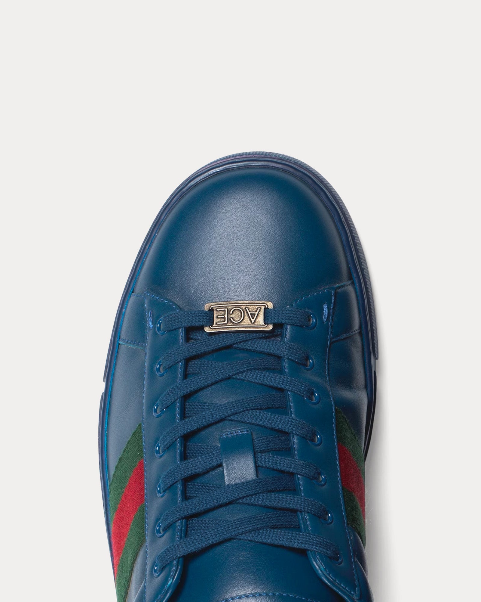 Gucci Ace with Web Leather Blue Low Top Sneakers Sneak in Peace