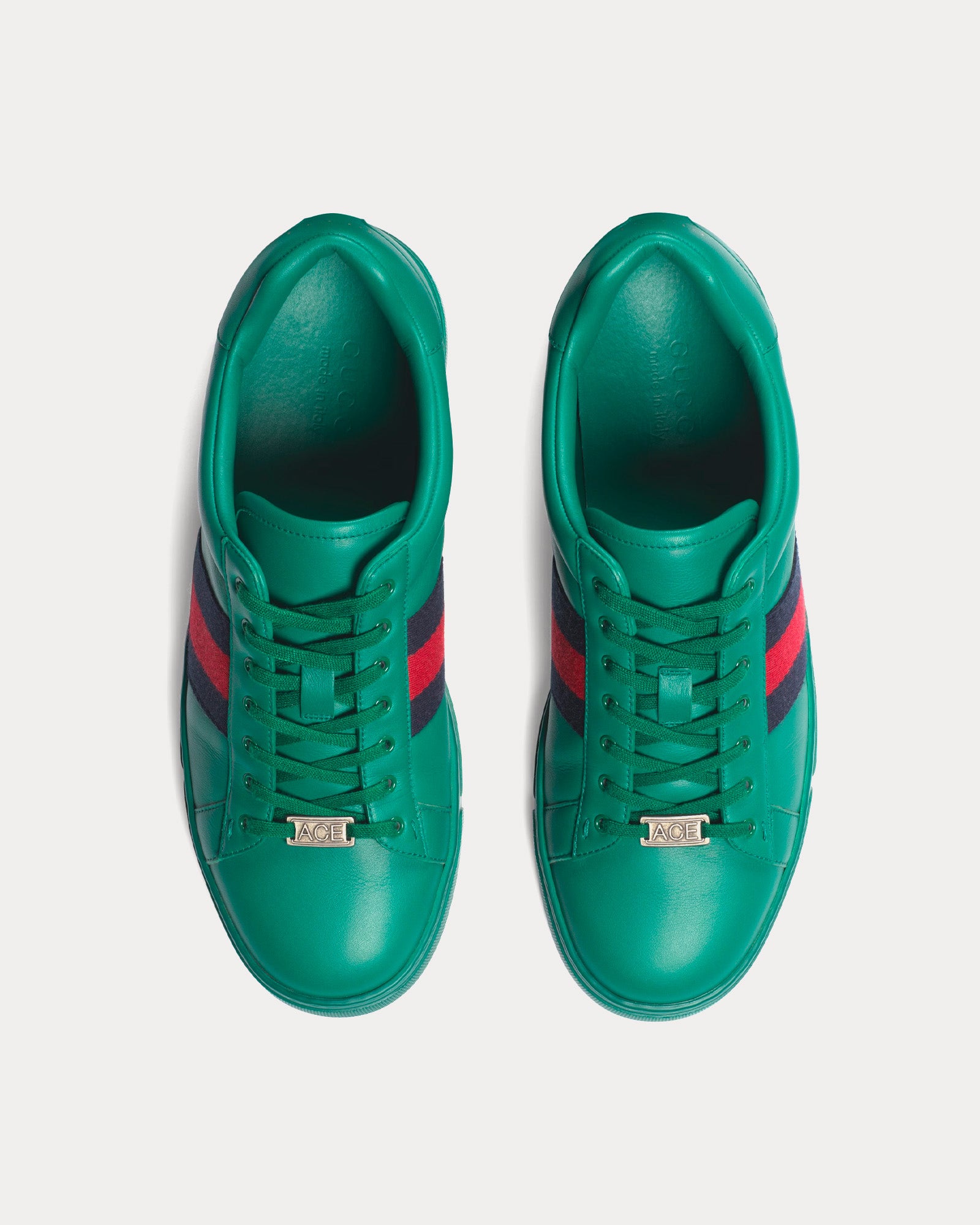 Gucci Ace with Web Leather Green Low Top Sneakers - 2