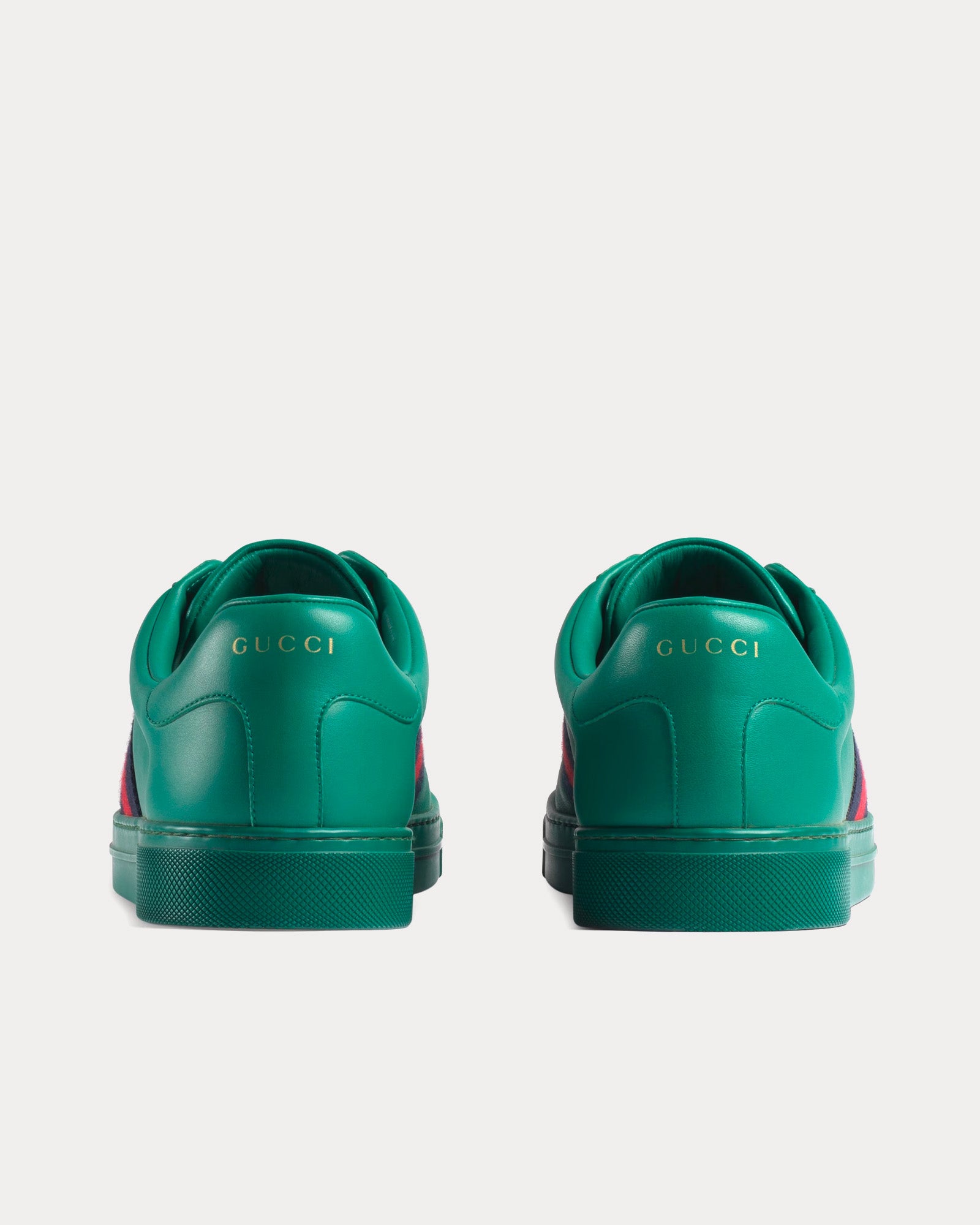 Gucci Ace with Web Leather Green Low Top Sneakers - 3