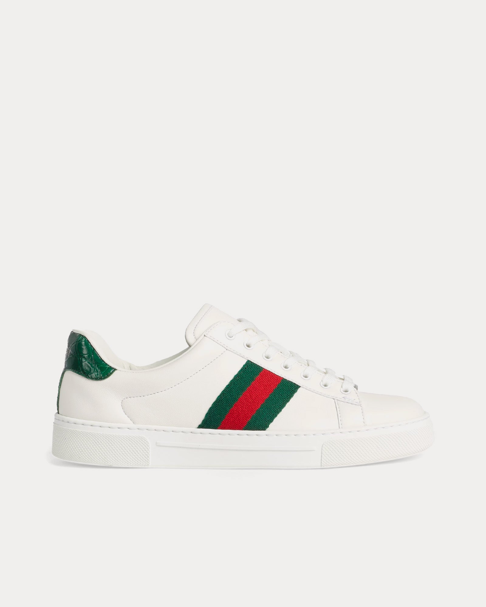 Gucci Ace With Web Leather White / Green / Red Low Top Sneakers - 1