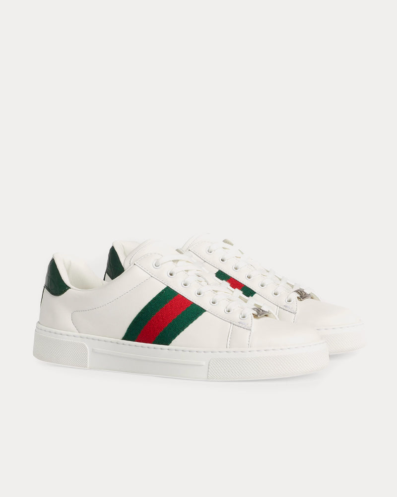 Gucci Ace With Web Leather White / Green / Red Low Top Sneakers - 3