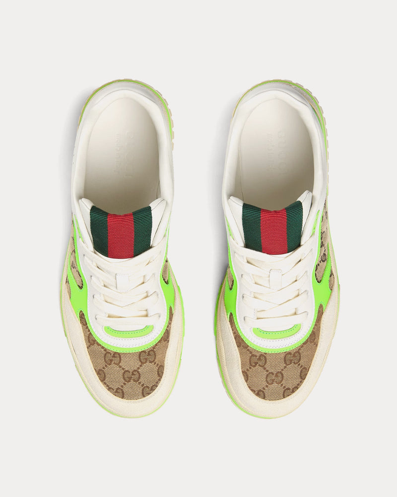 Gucci Re-Web Leather with Original GG Canvas White / Green Low Top Sneakers - 2