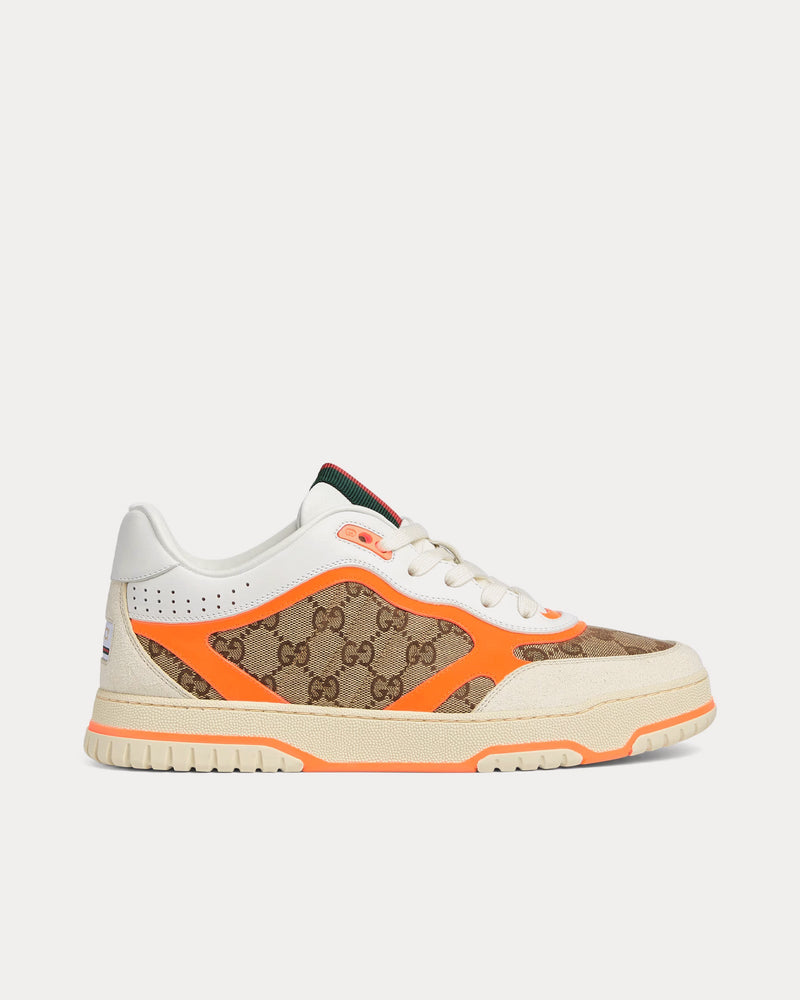 Gucci Re-Web Leather with Original GG Canvas White / Orange Low Top Sneakers - 1