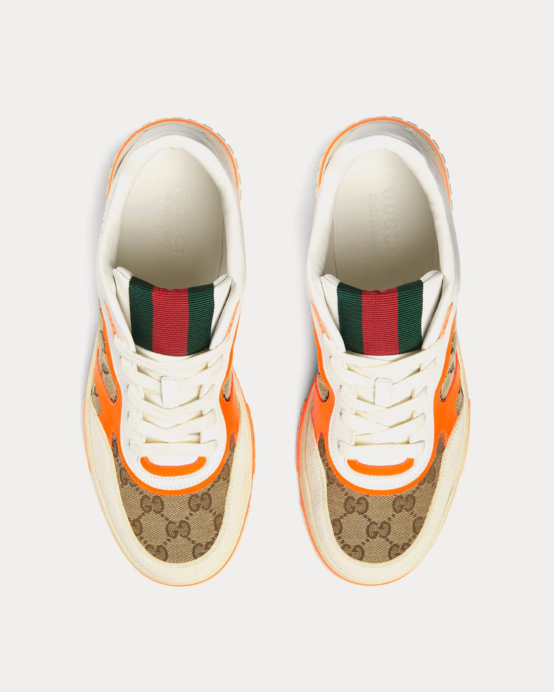 Gucci Re-Web Leather with Original GG Canvas White / Orange Low Top Sneakers - 2