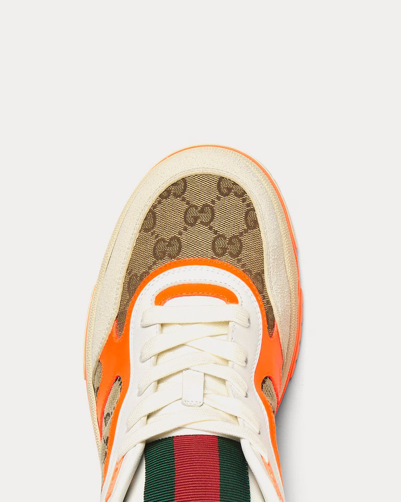 Gucci Re-Web Leather with Original GG Canvas White / Orange Low Top Sneakers - 4