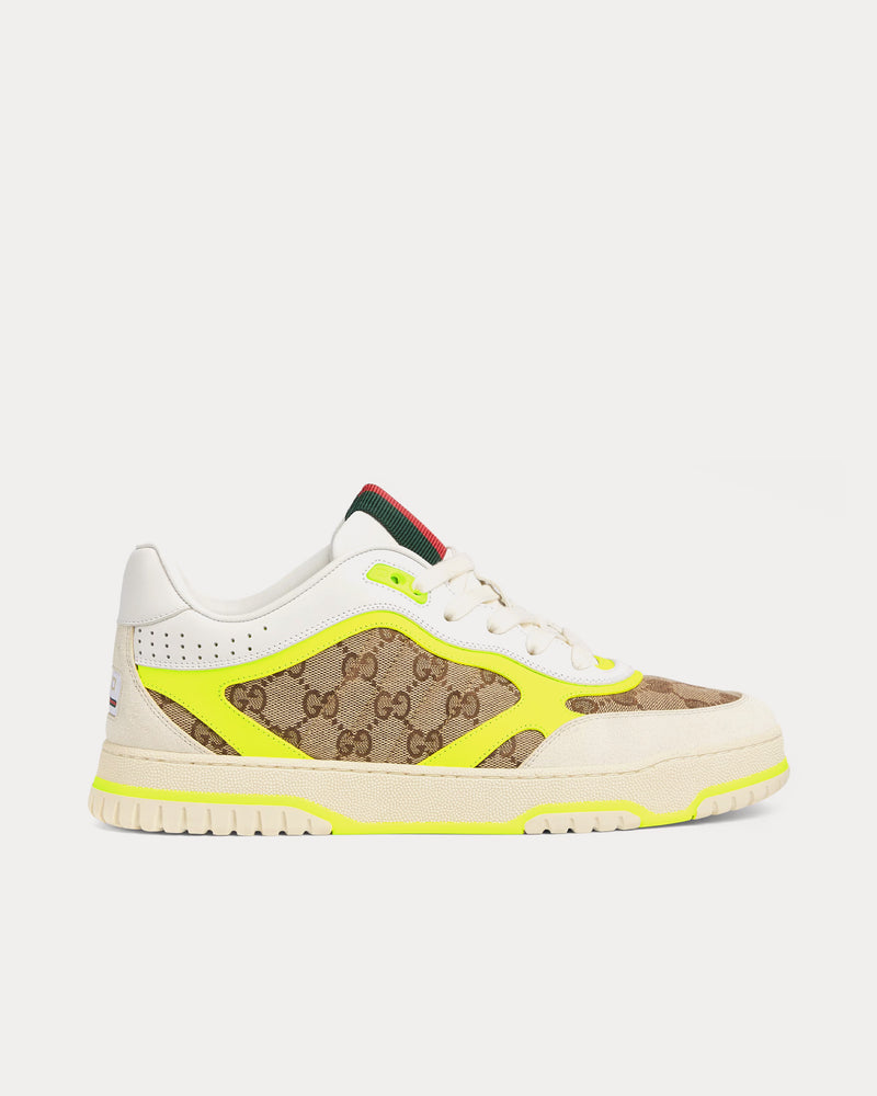 Gucci Re-Web Leather with Original GG Canvas White / Yellow Low Top Sneakers - 1