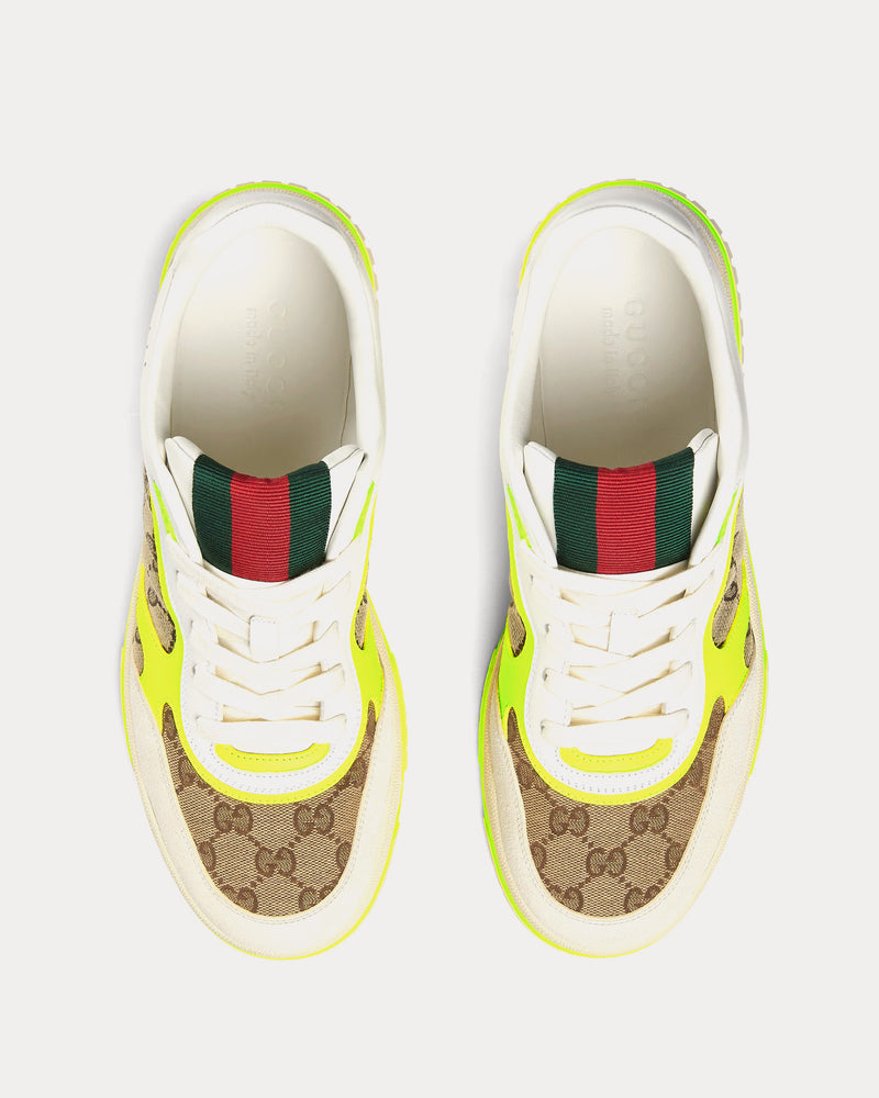 Gucci Re-Web Leather with Original GG Canvas White / Yellow Low Top Sneakers - 2