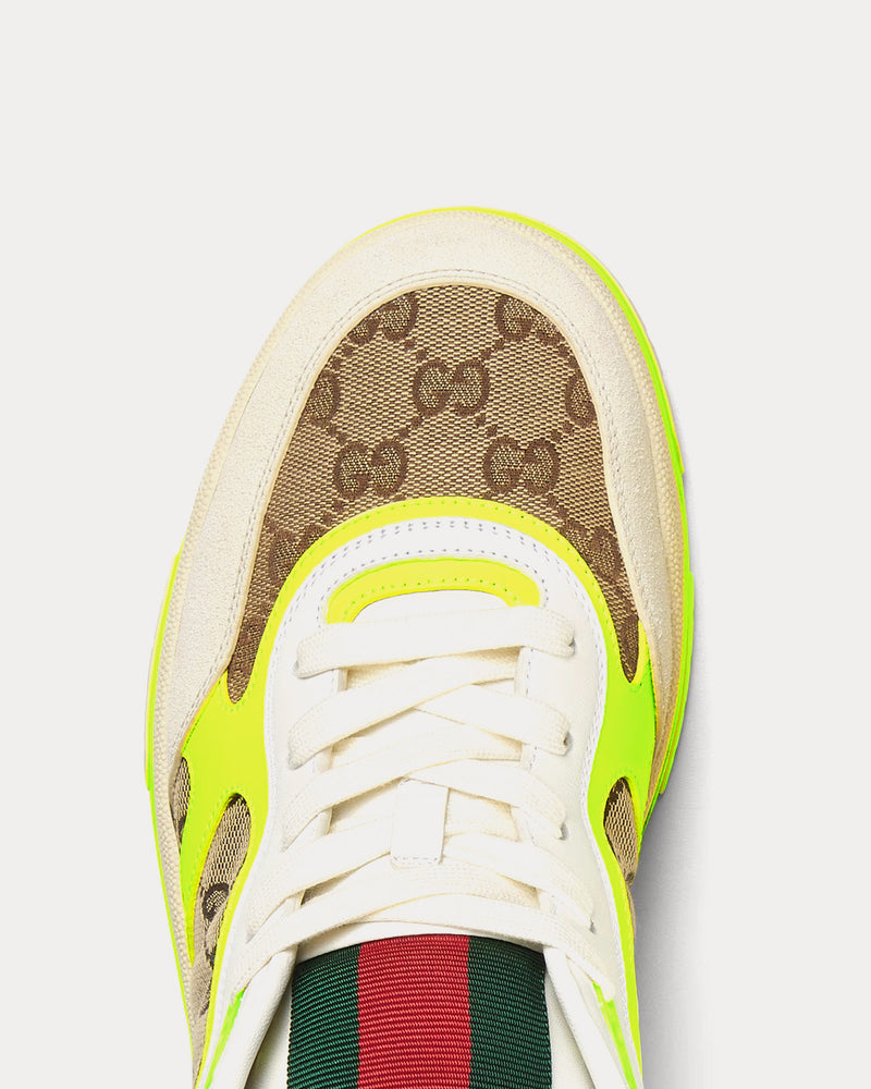 Gucci Re-Web Leather with Original GG Canvas White / Yellow Low Top Sneakers - 4