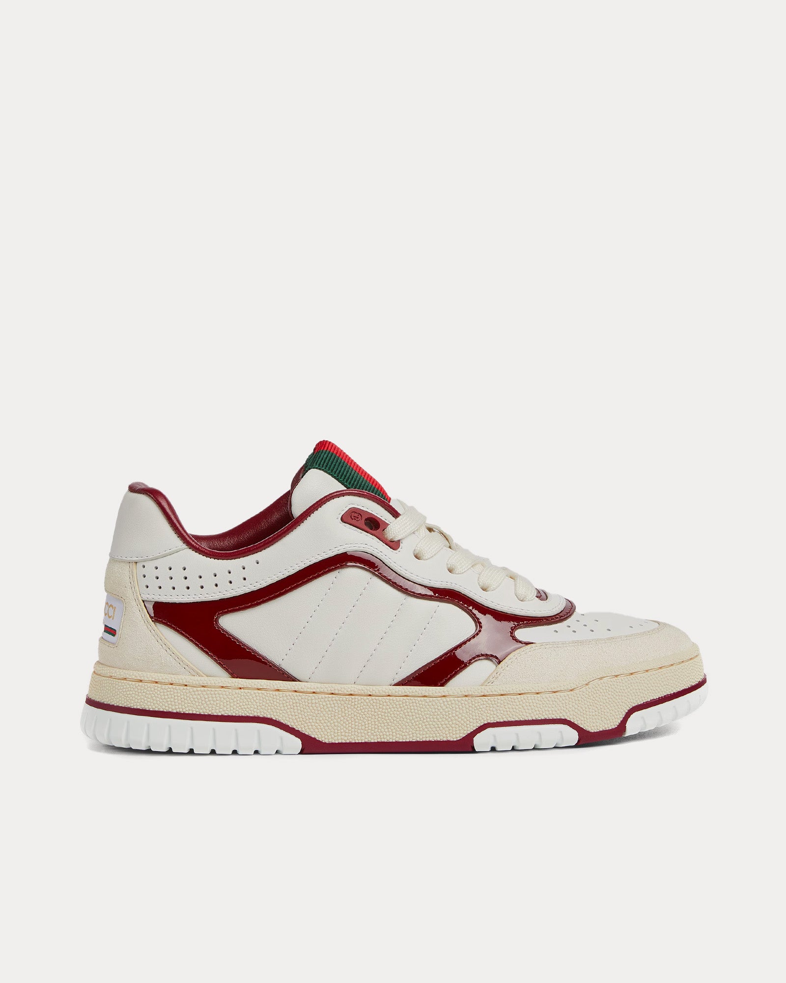 Gucci Re-Web Leather with Patent Leather Detail White / Red Low Top Sneakers - 1