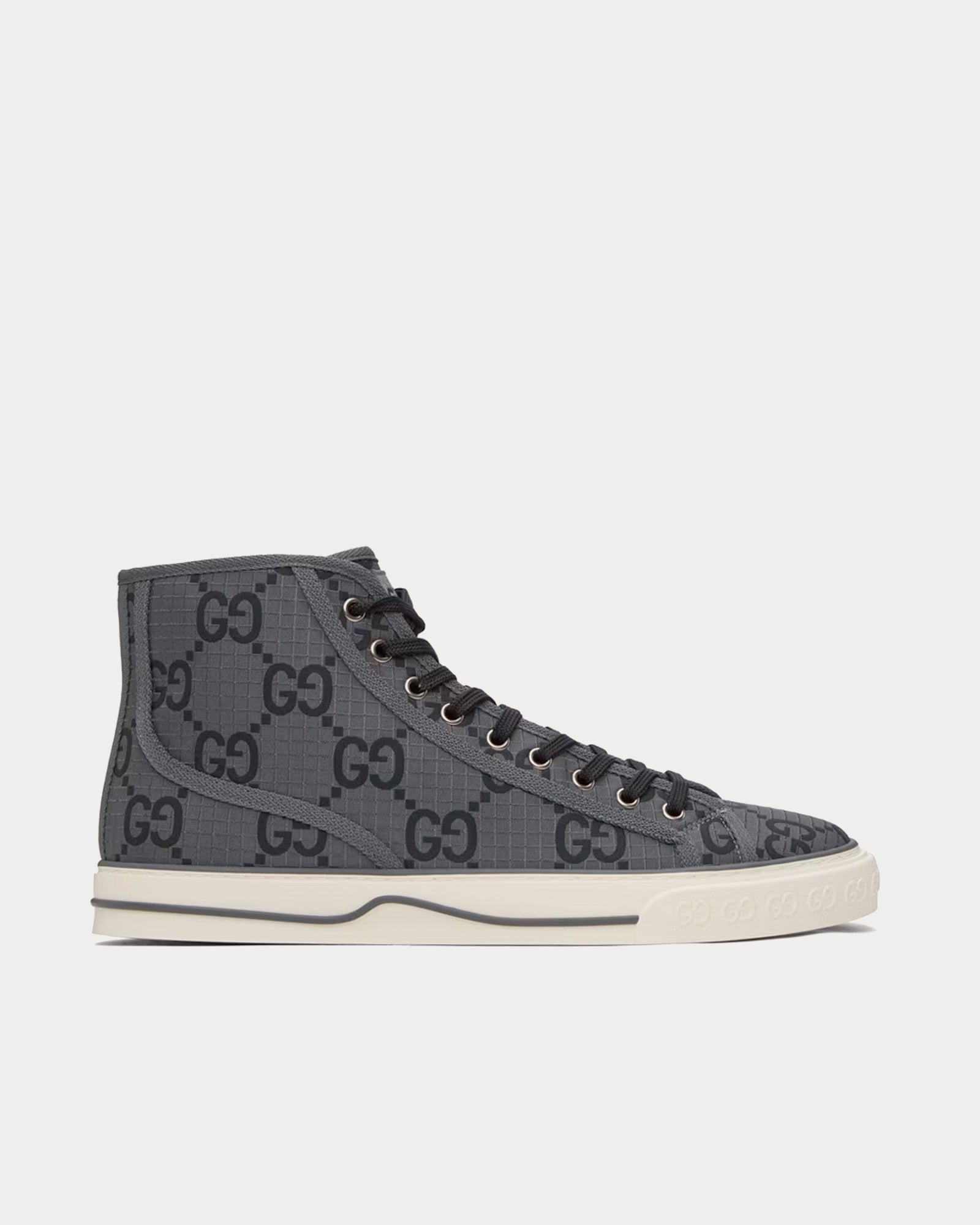 Gucci Tennis 1977 GG Recycled Polyester Dark Grey / Black High Top Sneakers - 1