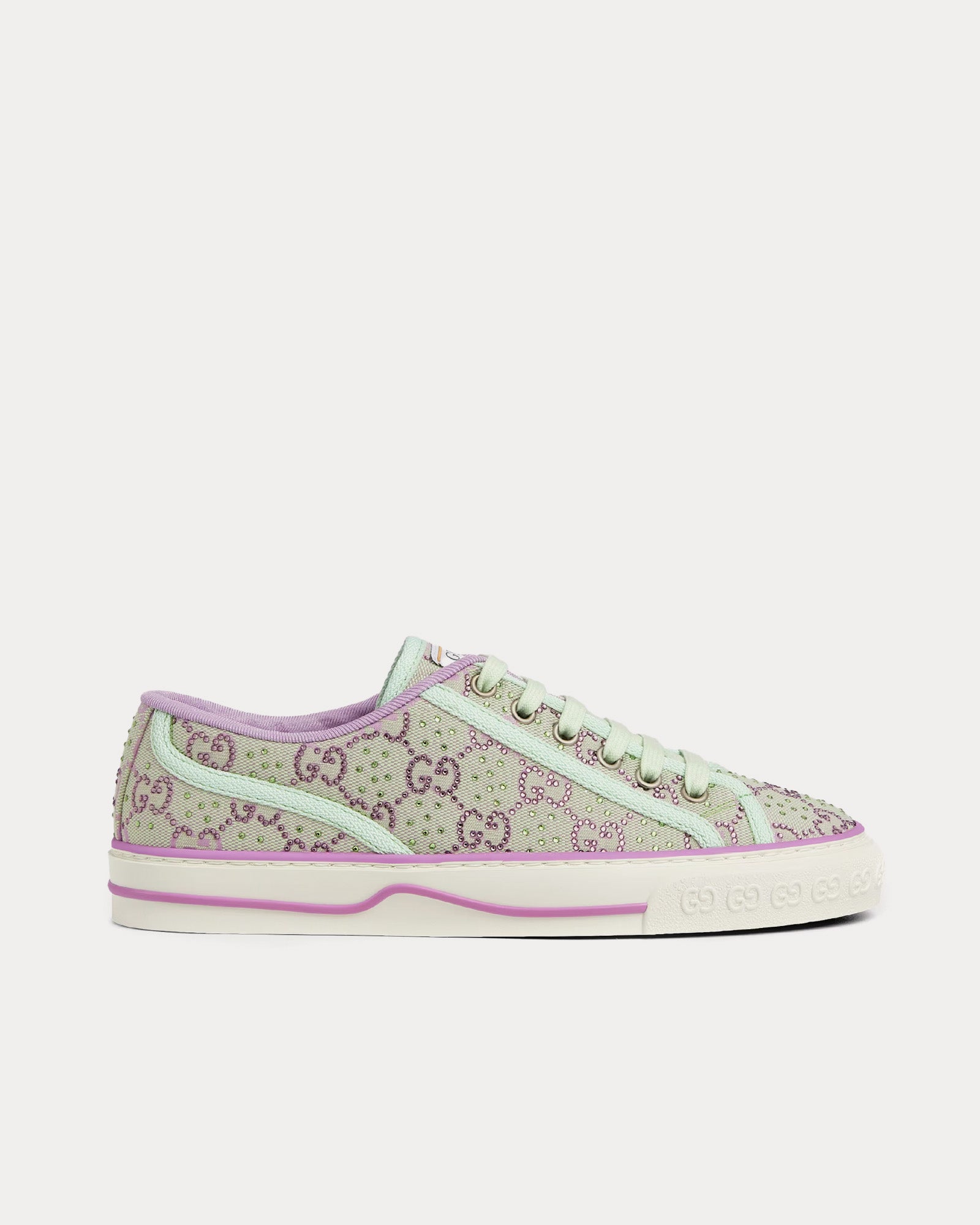 Gucci Tennis 1977 GG Crystal Canvas Light Green / Lilac Low Top Sneakers - 1