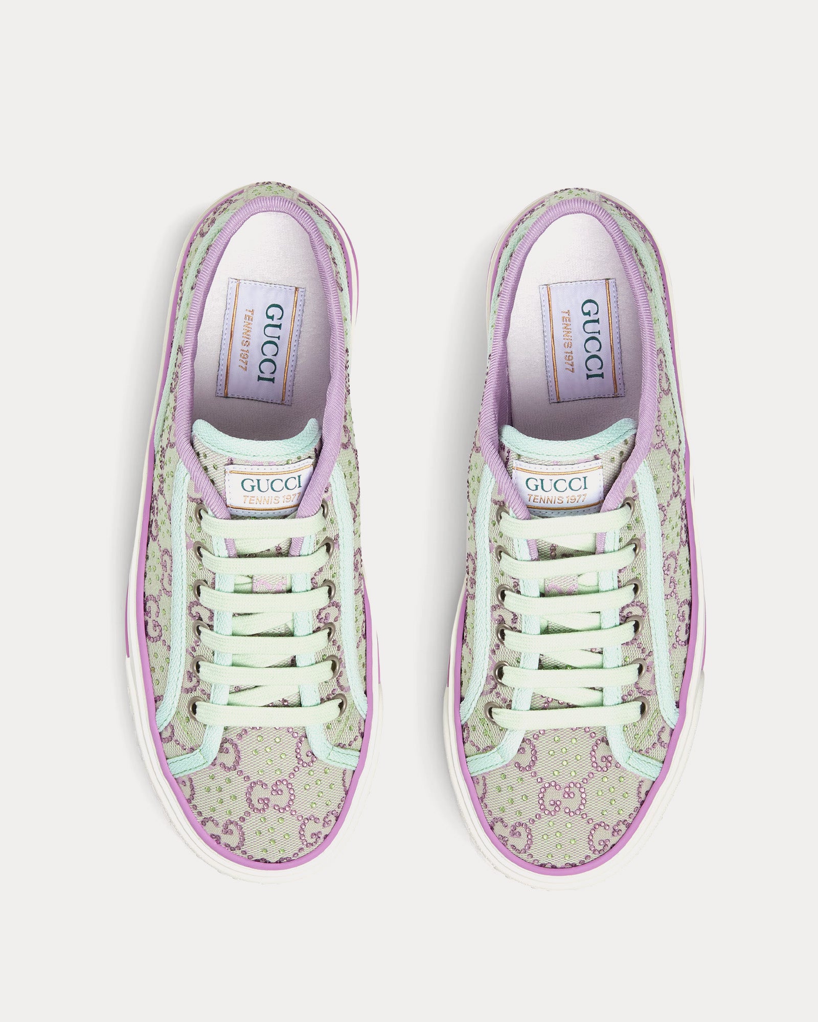 Gucci Tennis 1977 GG Crystal Canvas Light Green / Lilac Low Top Sneakers - 2