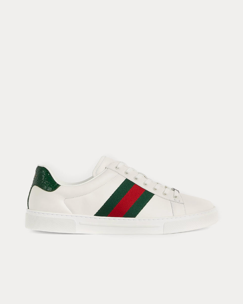 Gucci Ace With Web Leather White / Green / Red Low Top Sneakers - Sneak ...