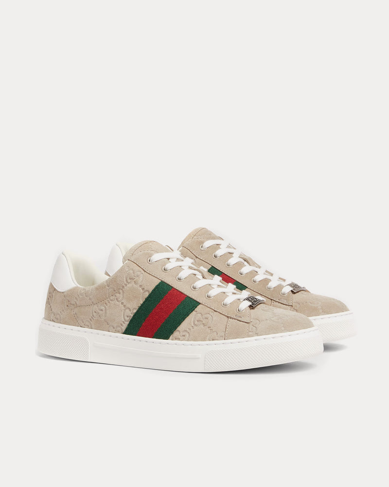 Gucci Ace with Web GG Suede Oatmeal Low Top Sneakers - 3