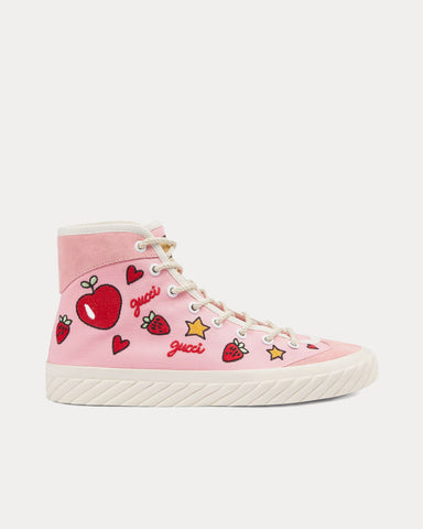 Gucci Heart, Star & Strawberry Embroidered Canvas Pink High Top Sneakers