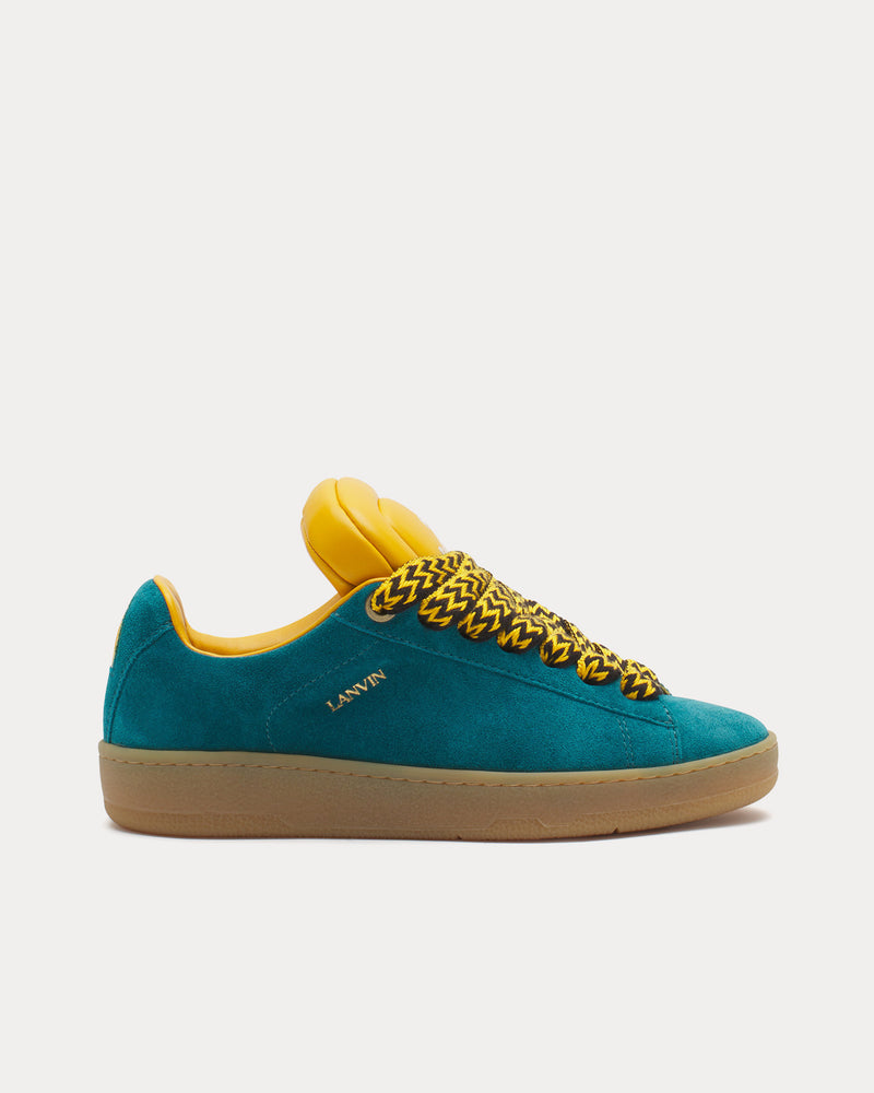 Lanvin x Future Hyper Curb Lite Leather & Suede Dark Blue / Yellow Low Top Sneakers - 1