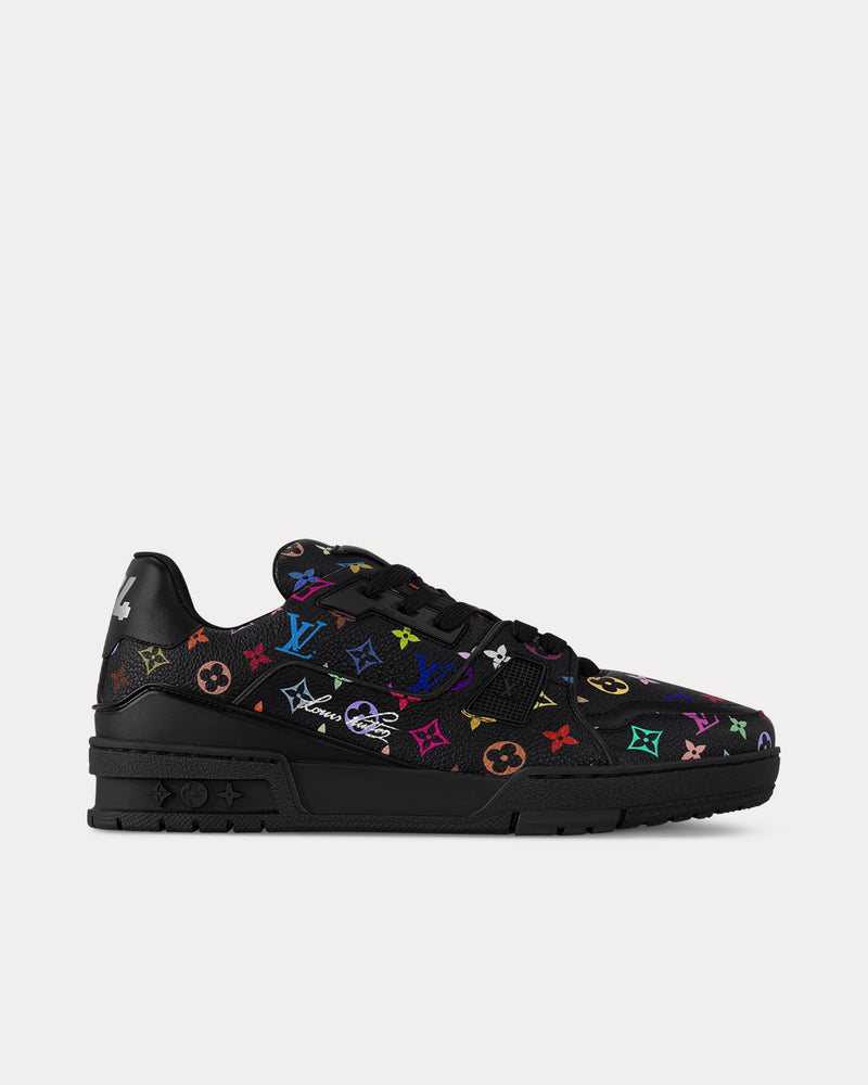 Louis Vuitton x Takashi Murakami LV Trainers Grained Calf Leather Black Low Top Sneakers - 1