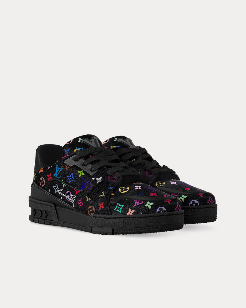 Louis Vuitton x Takashi Murakami LV Trainers Grained Calf Leather Black Low Top Sneakers - 3