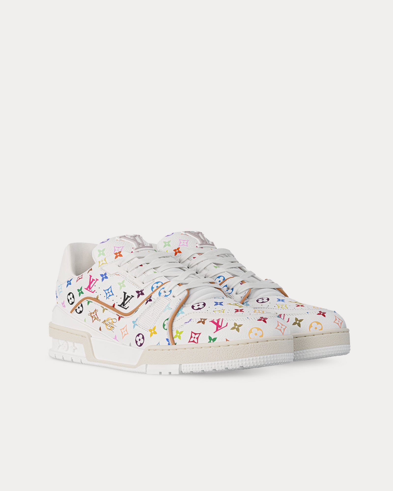 Louis Vuitton x Takashi Murakami LV Trainers Grained Calf Leather White Low Top Sneakers - 3