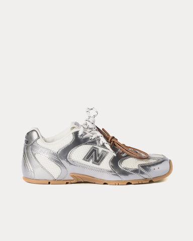 New Balance x Miu Miu 530 SL Metallic Leather & Mesh Silver Low Top Sneakers