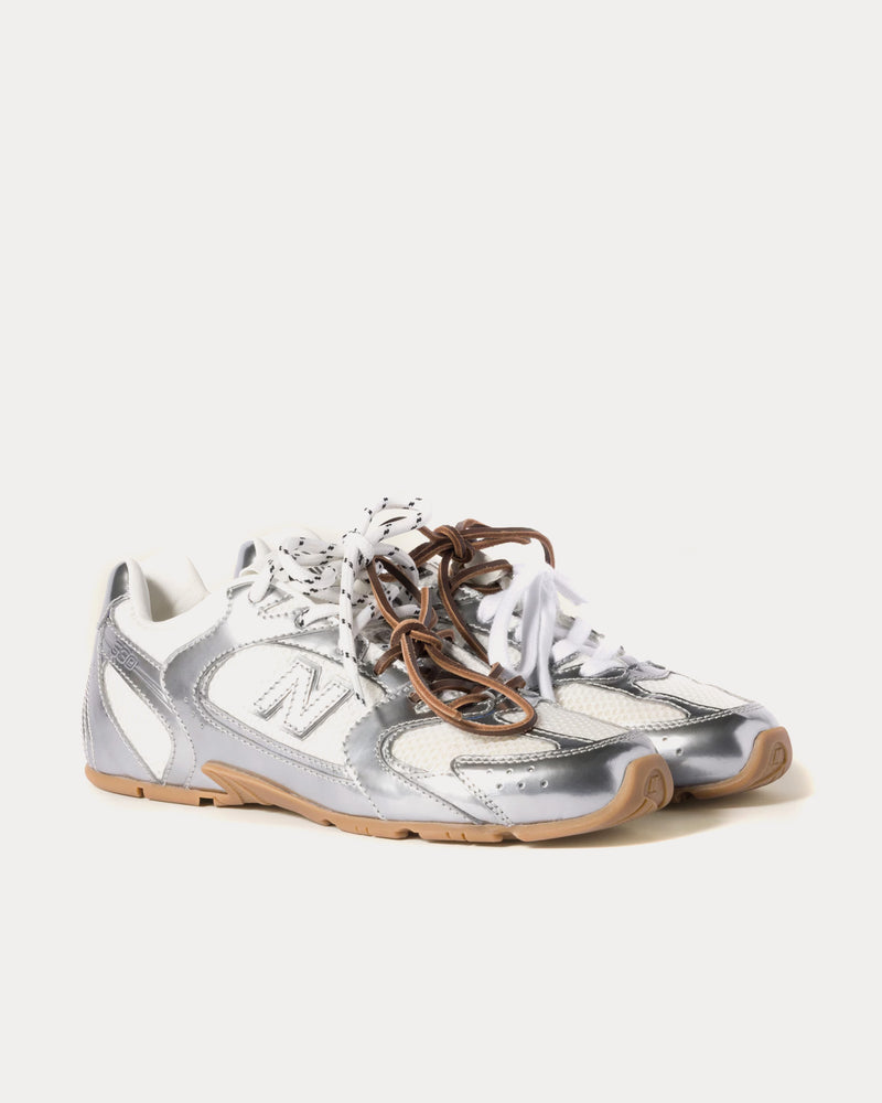 New Balance x Miu Miu 530 SL Metallic Leather & Mesh Silver Low Top Sneakers - 2