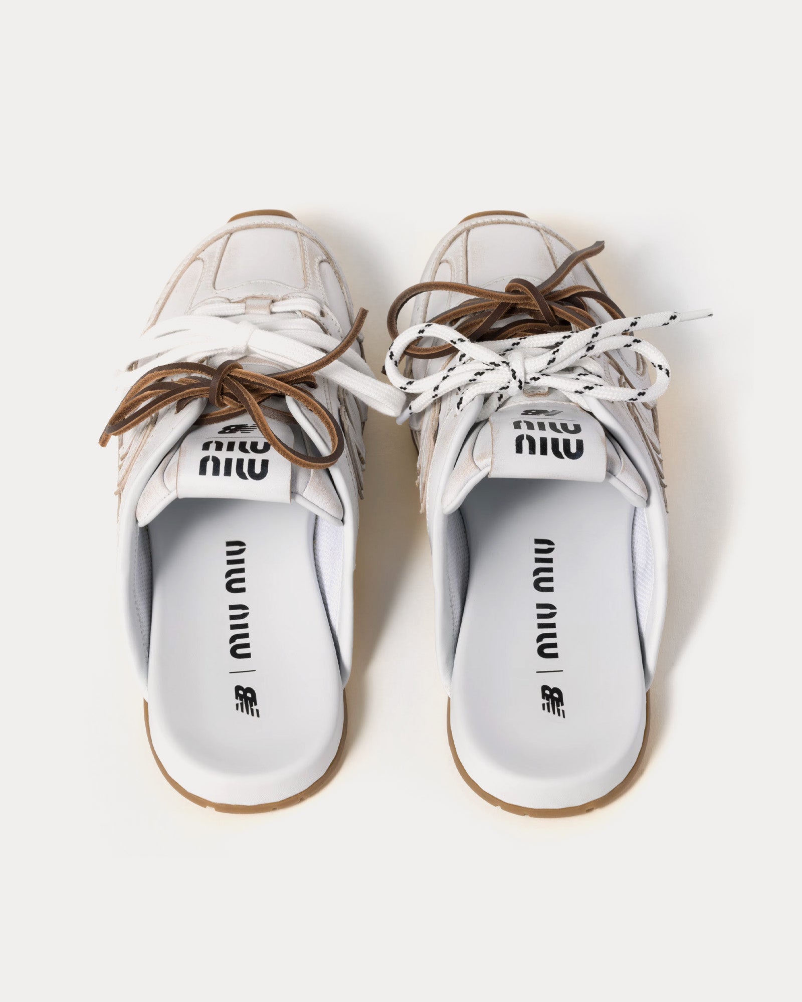 New Balance x Miu Miu 530 SL Deco Calf Leather White Mules - 2