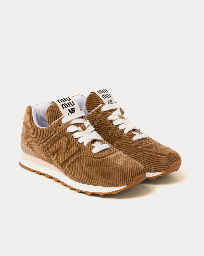 New Balance x Miu Miu 574 Striped Velvet Cinnamon Low Top Sneakers - 2