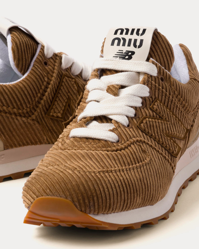 New Balance x Miu Miu 574 Striped Velvet Cinnamon Low Top Sneakers - 4