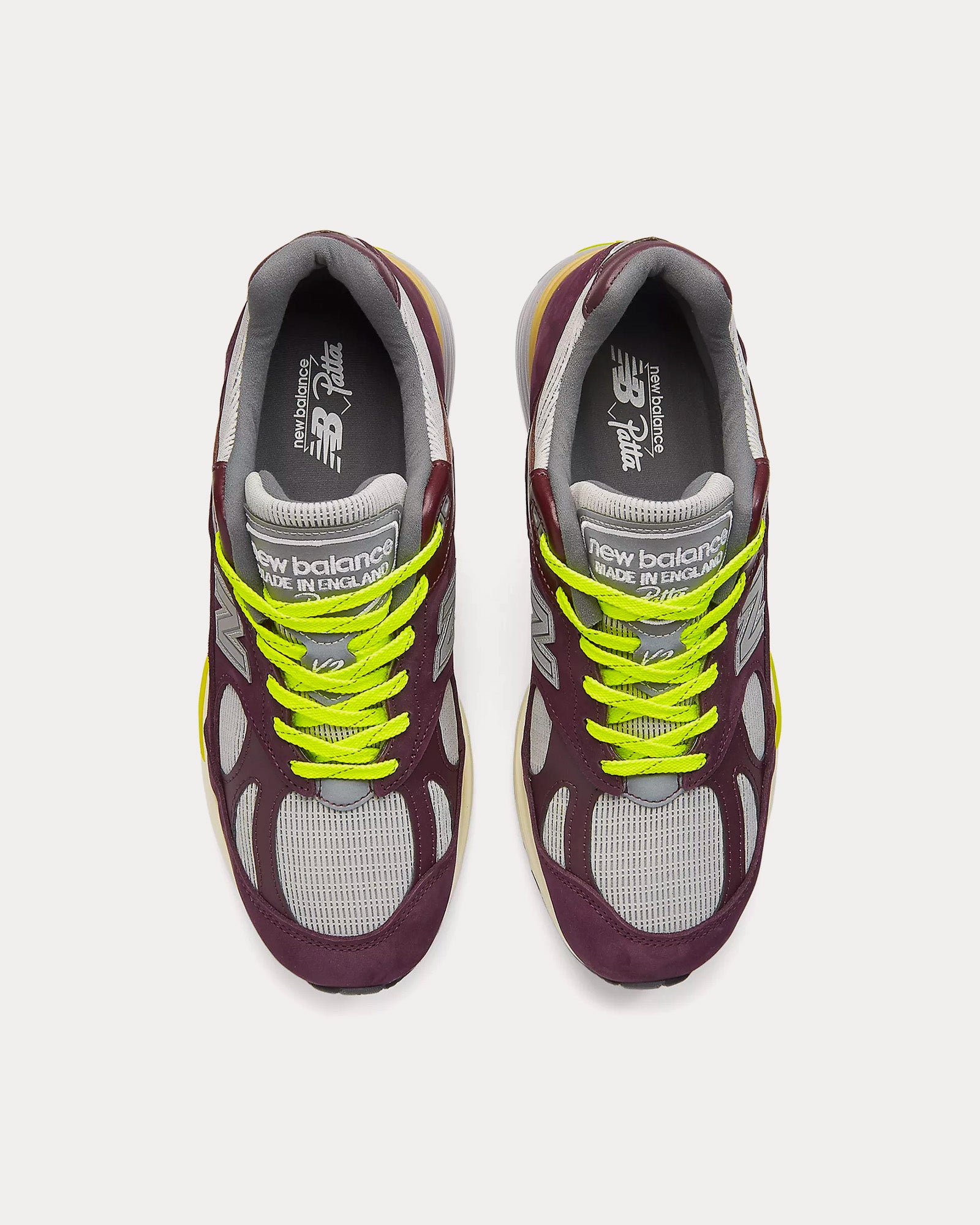 New Balance x Patta MADE in UK 991v2 Pickled Beet / Safety Yellow / Winetasting Low Top Sneakers - 2