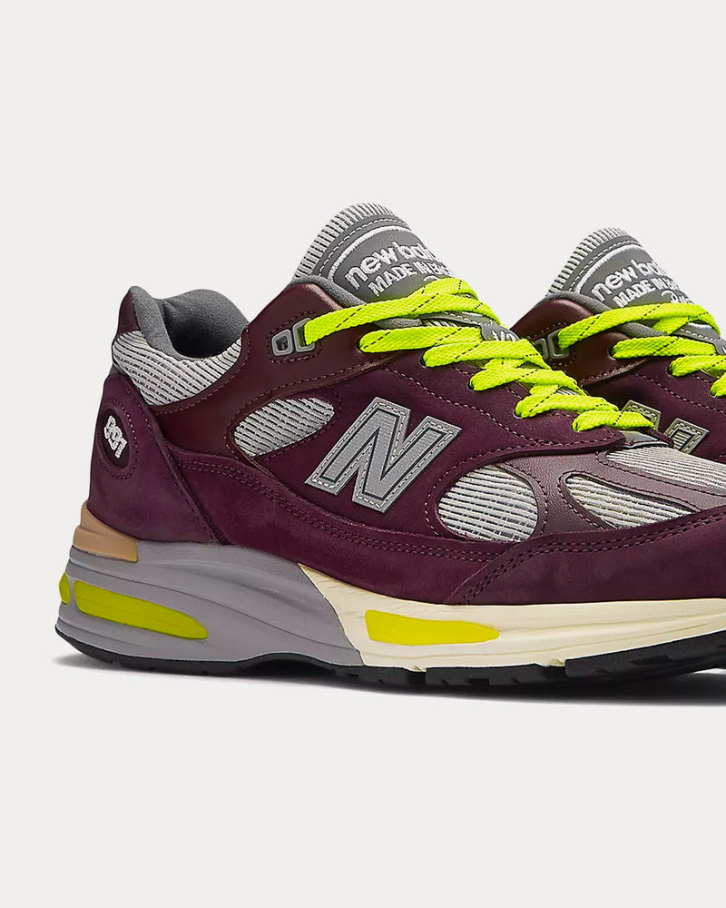 New Balance x Patta MADE in UK 991v2 Pickled Beet / Safety Yellow / Winetasting Low Top Sneakers - 4