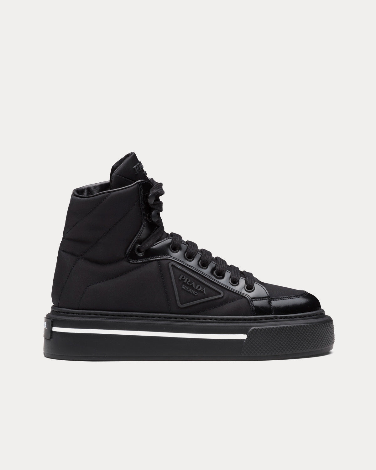 Prada Macro Re-Nylon & Brushed Leather Black High Top Sneakers - 1