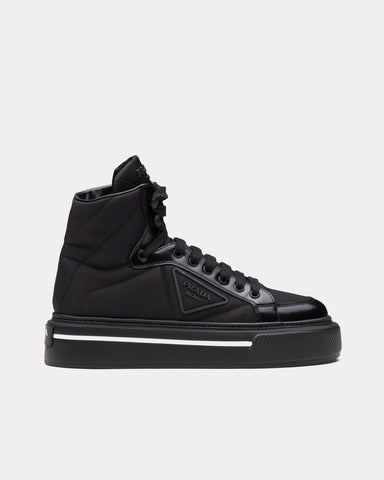 Prada Macro Re-Nylon & Brushed Leather Black High Top Sneakers