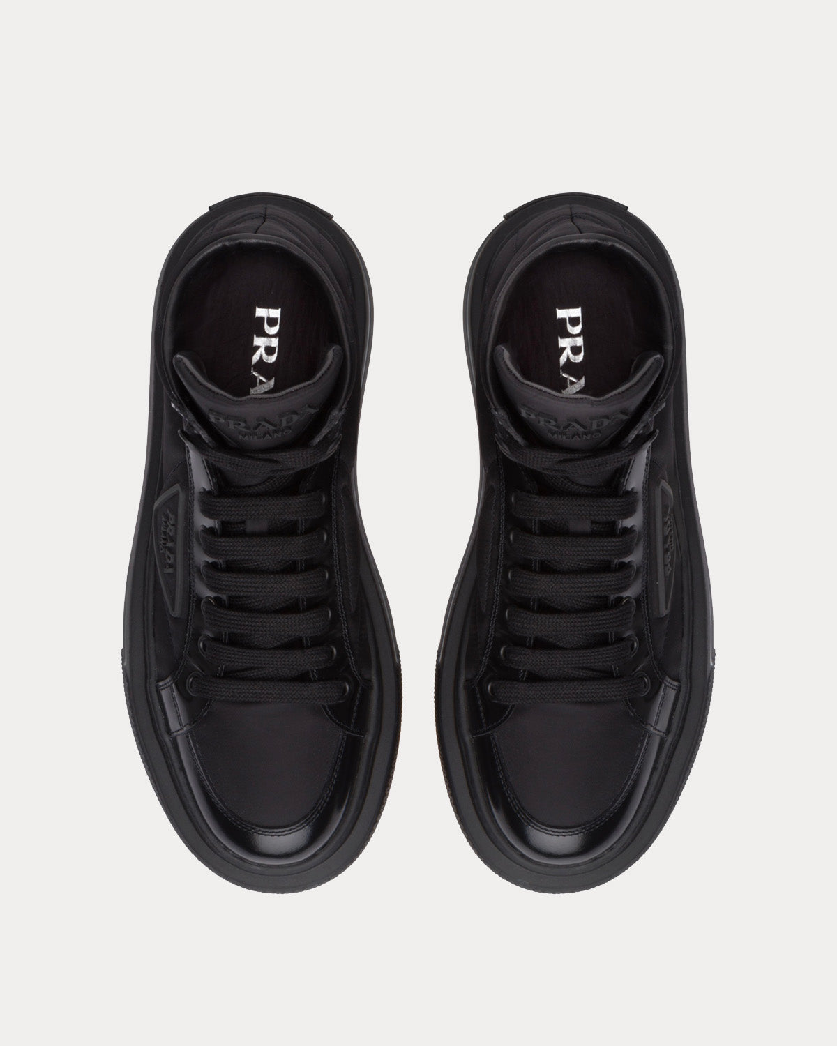 Prada Macro Re-Nylon & Brushed Leather Black High Top Sneakers - 2