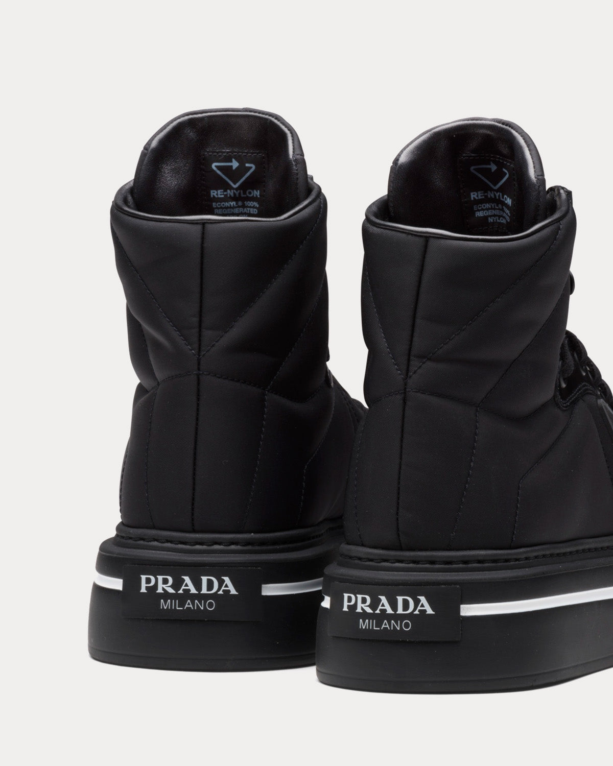 Prada Macro Re-Nylon & Brushed Leather Black High Top Sneakers - 4