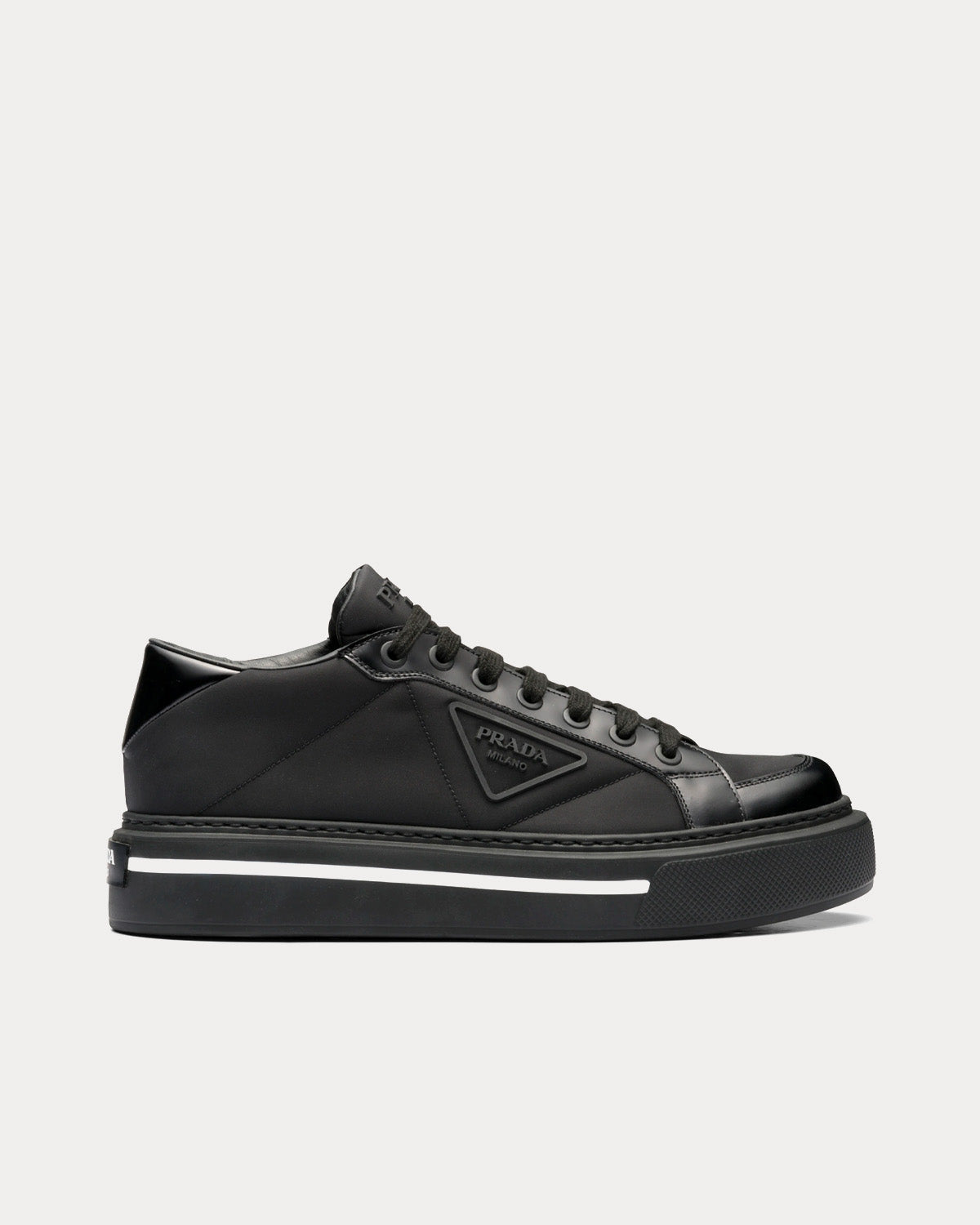 Prada Macro Re-Nylon & Brushed Leather Black Low Top Sneakers - 1