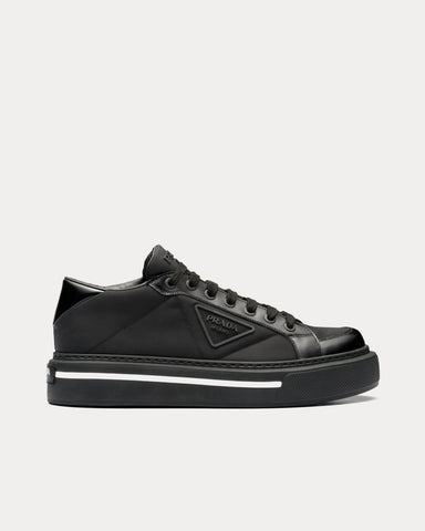 Prada Macro Re-Nylon & Brushed Leather Black Low Top Sneakers