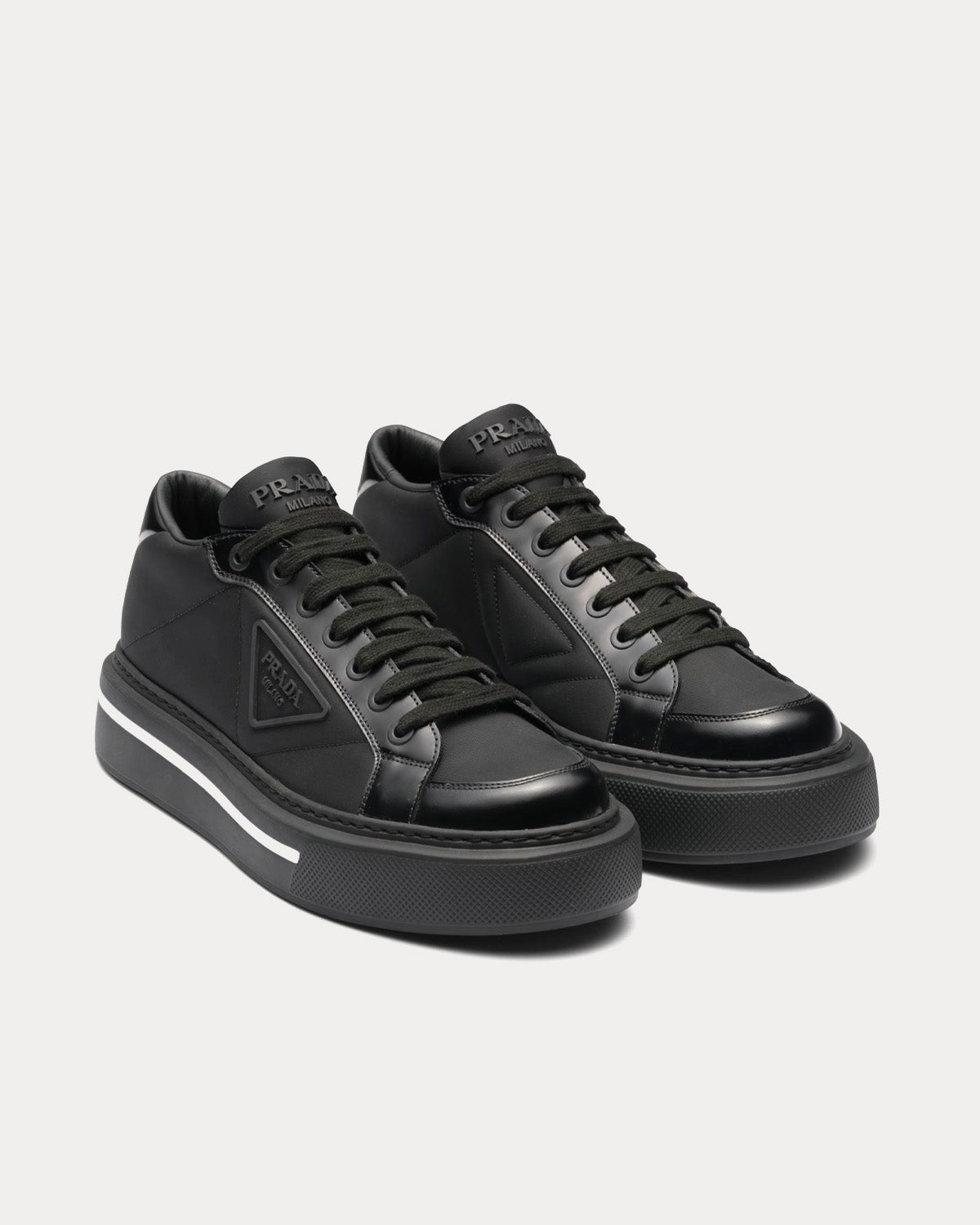 Prada Macro Re-Nylon & Brushed Leather Black Low Top Sneakers - 2