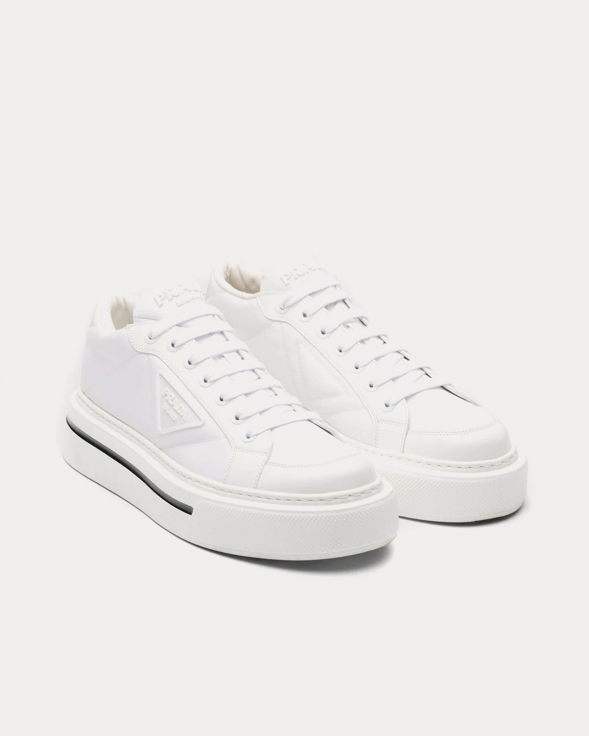 Prada Macro Re-Nylon & Brushed Leather White Low Top Sneakers - 2