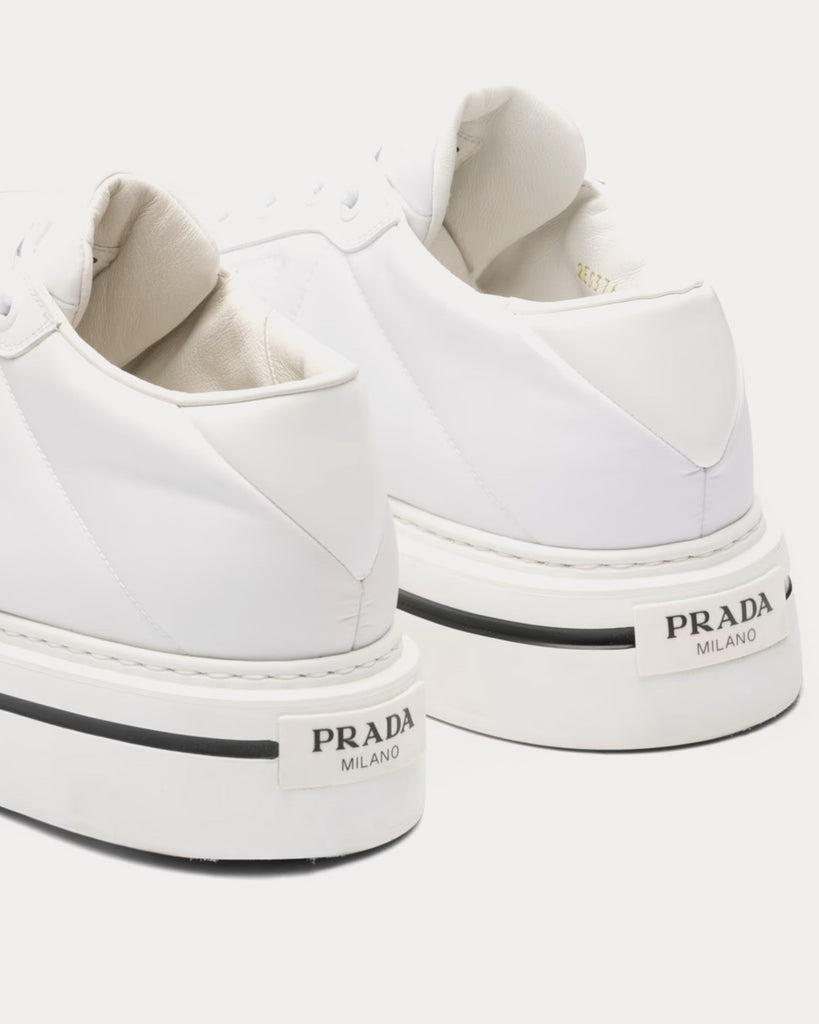 Prada Macro Re-Nylon & Brushed Leather White Low Top Sneakers