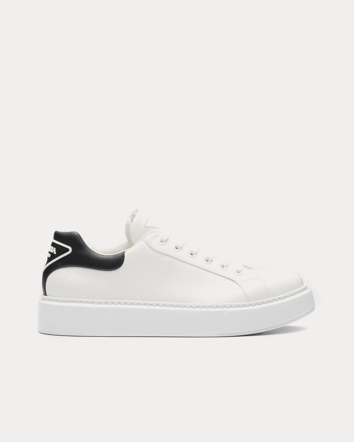 Prada Macro Leather White / Black Low Top Sneakers - 1