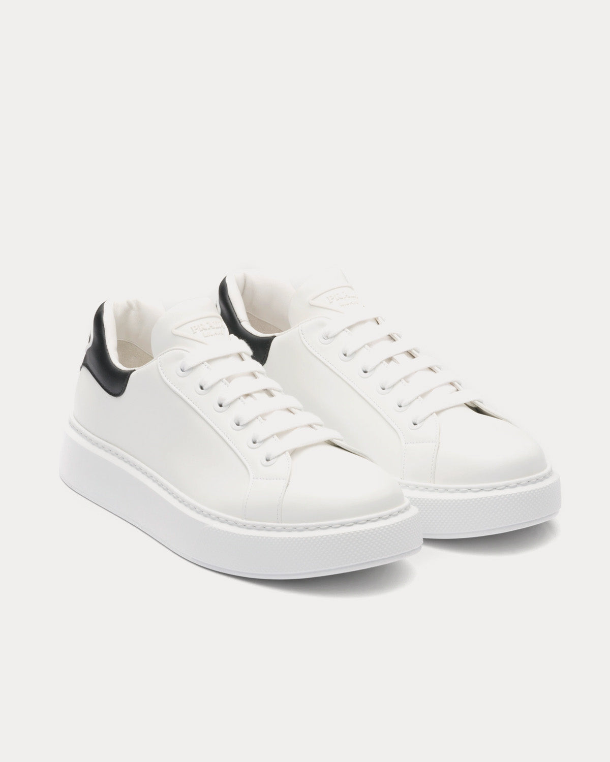 Prada Macro Leather White / Black Low Top Sneakers - 2