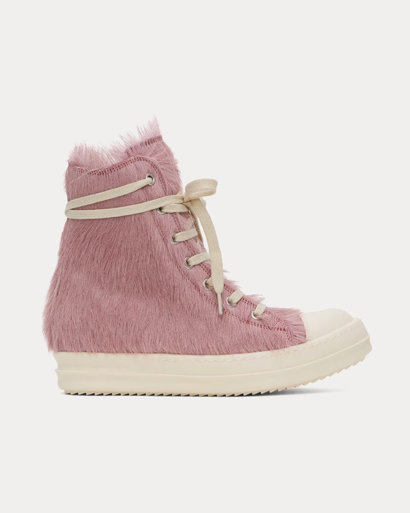 Rick Owens High Hair On Leather Dusty Pink / Milk / Milk High Top Sneakers - 1