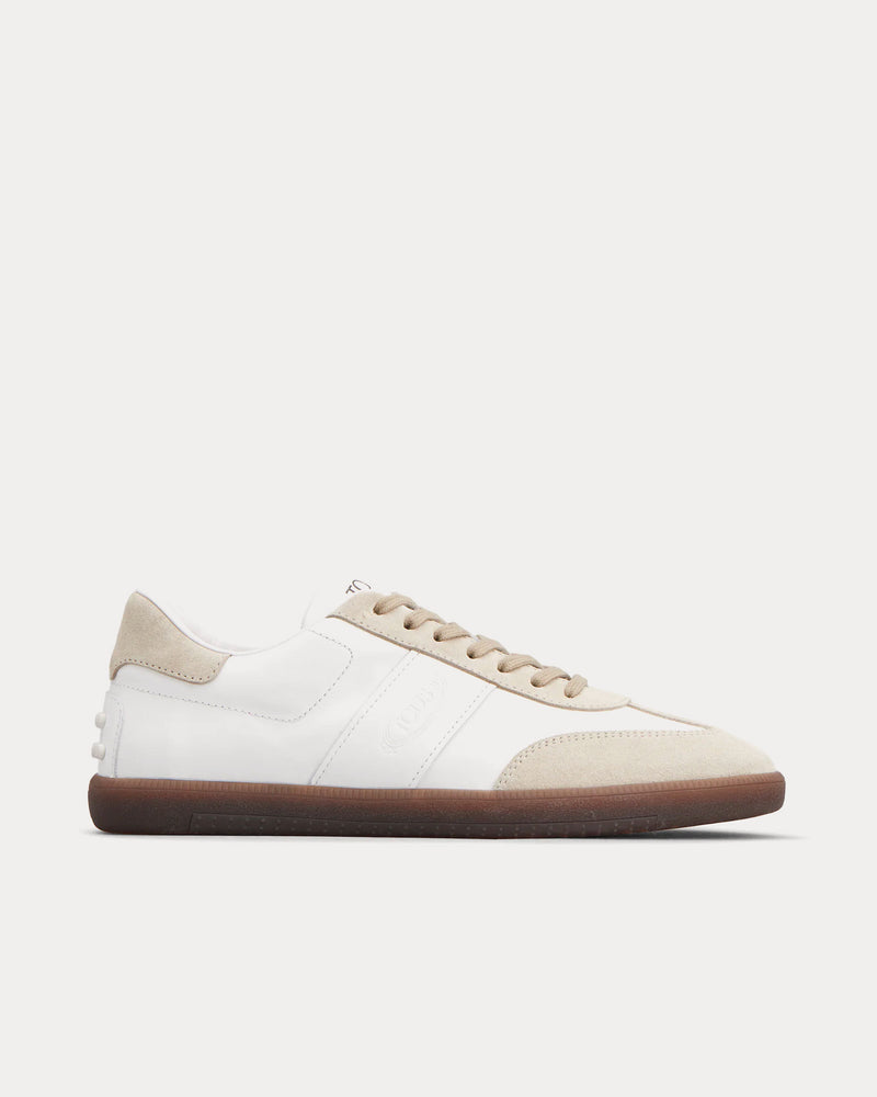 Tod's Rubber-Trimmed Leather & Suede Beige / White Low Top Sneakers - 1