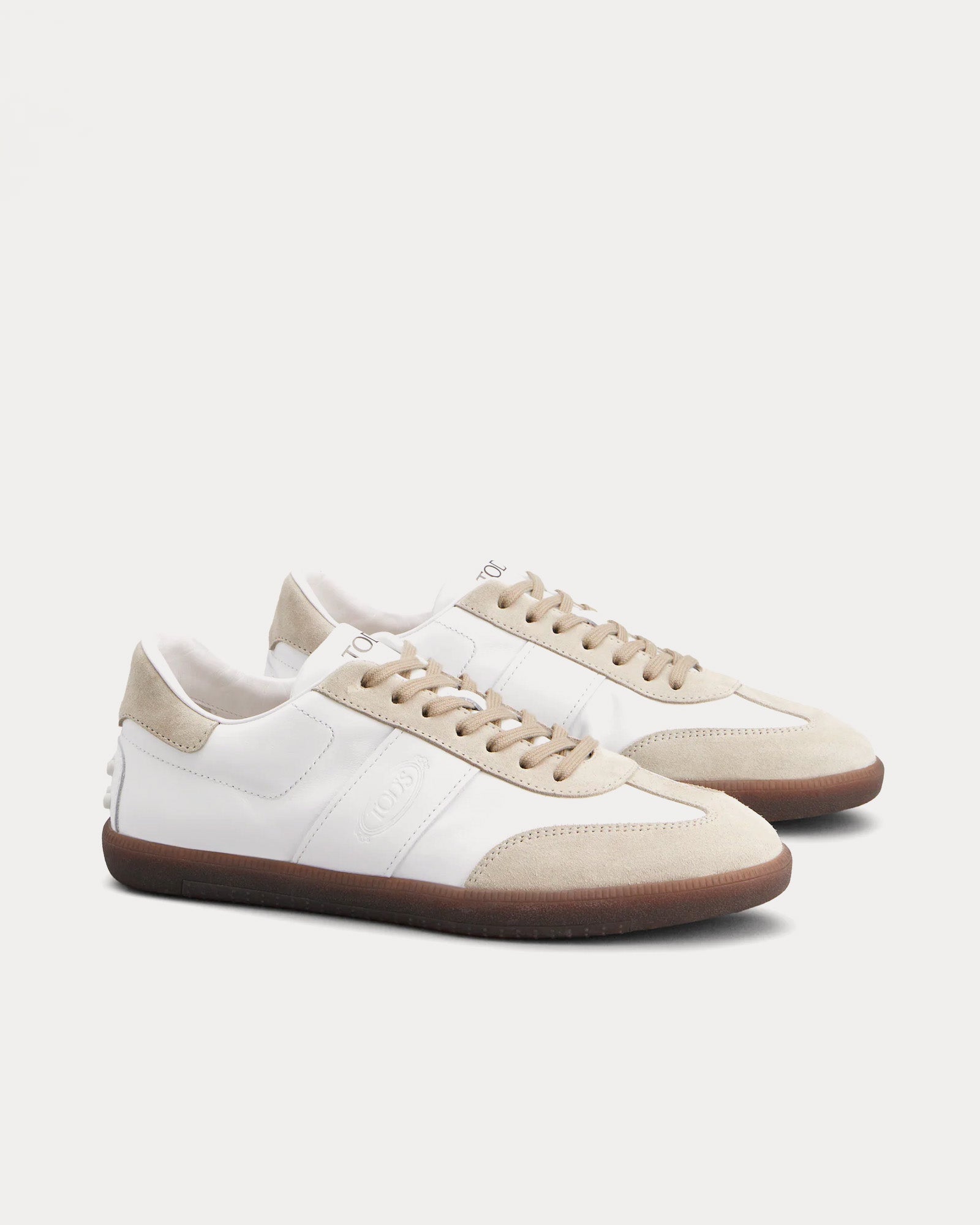 Tod's Rubber-Trimmed Leather & Suede Beige / White Low Top Sneakers - 2