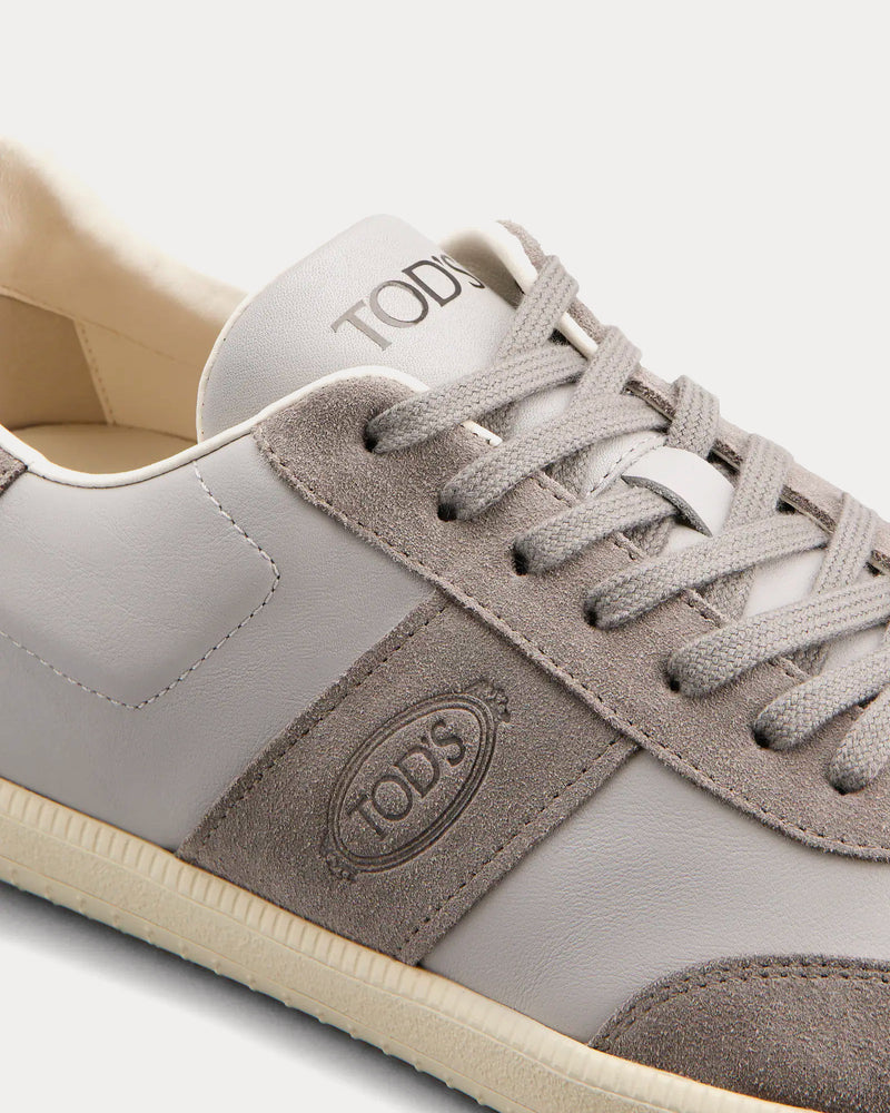 Tod's Rubber-Trimmed Leather & Suede Grey Low Top Sneakers - 4