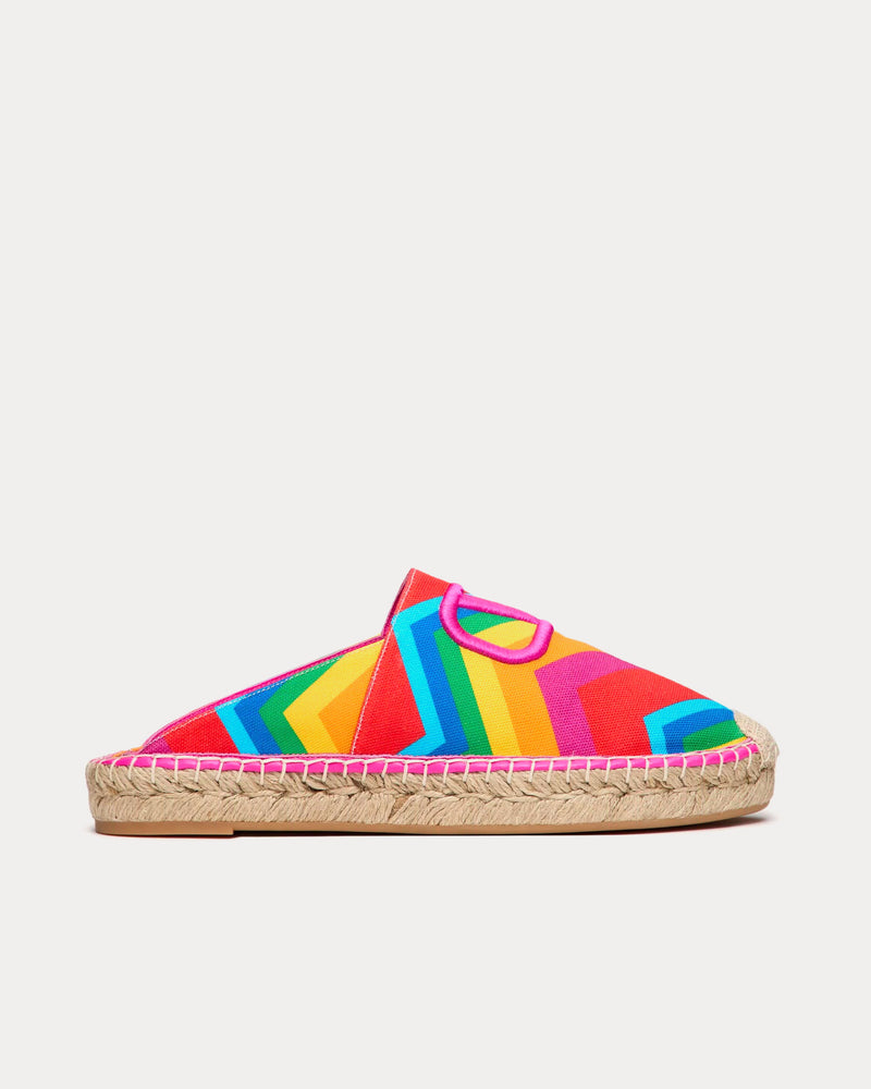 Valentino Escape in Canvas with Chevron24 Print Multi / Pink PP Mules - 1