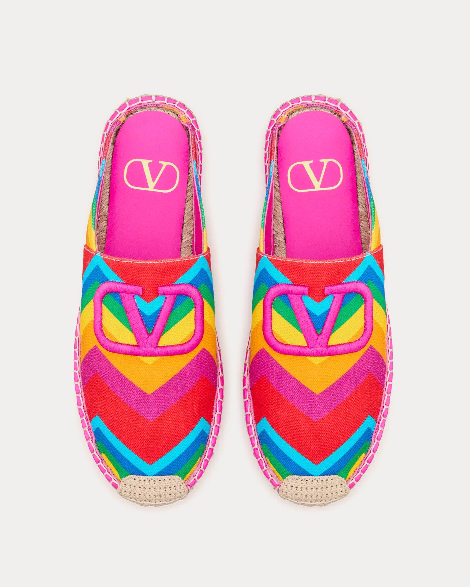 Valentino Escape in Canvas with Chevron24 Print Multi / Pink PP Mules - 2