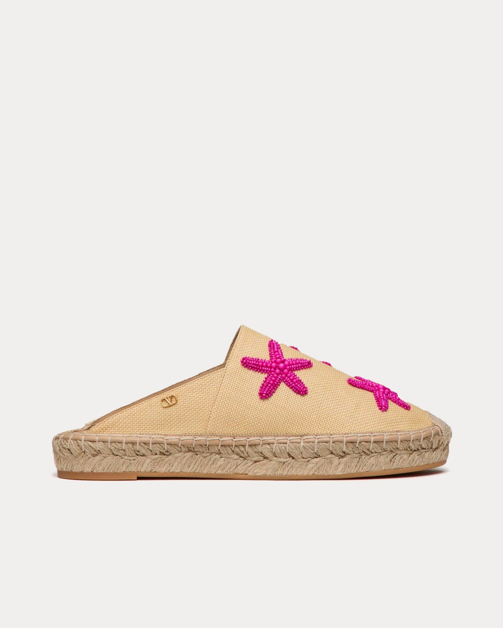 Valentino Escape in Raffia with Starfish Embroidery Natural Mules - 1