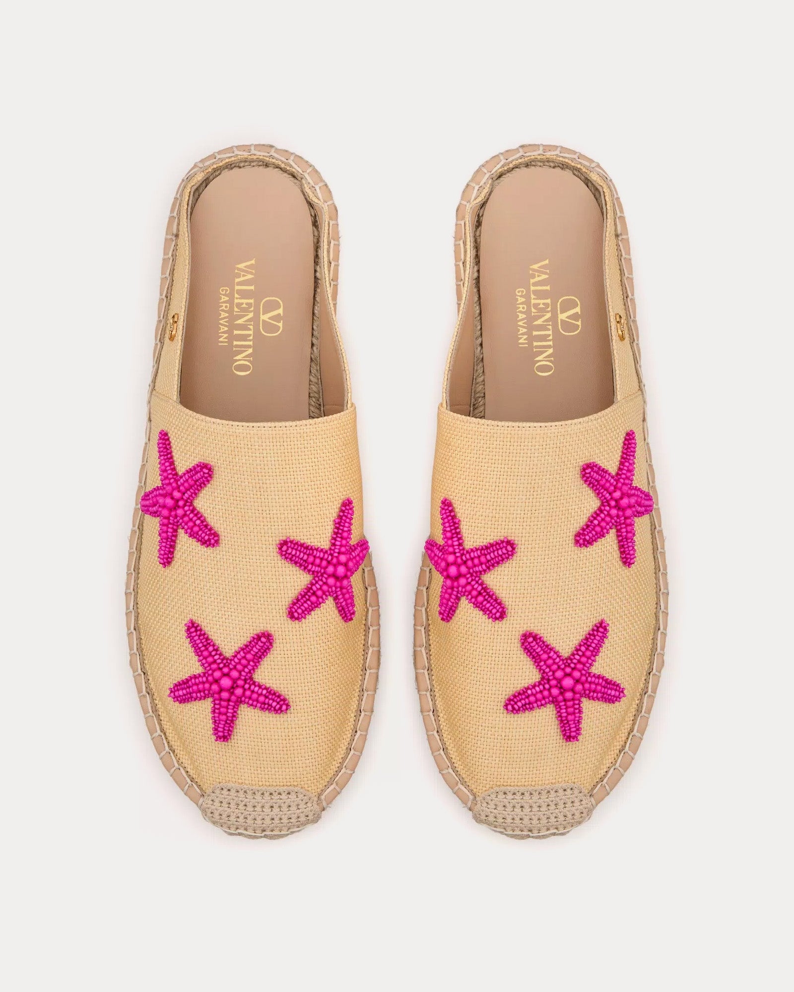 Valentino Escape in Raffia with Starfish Embroidery Natural Mules - 2